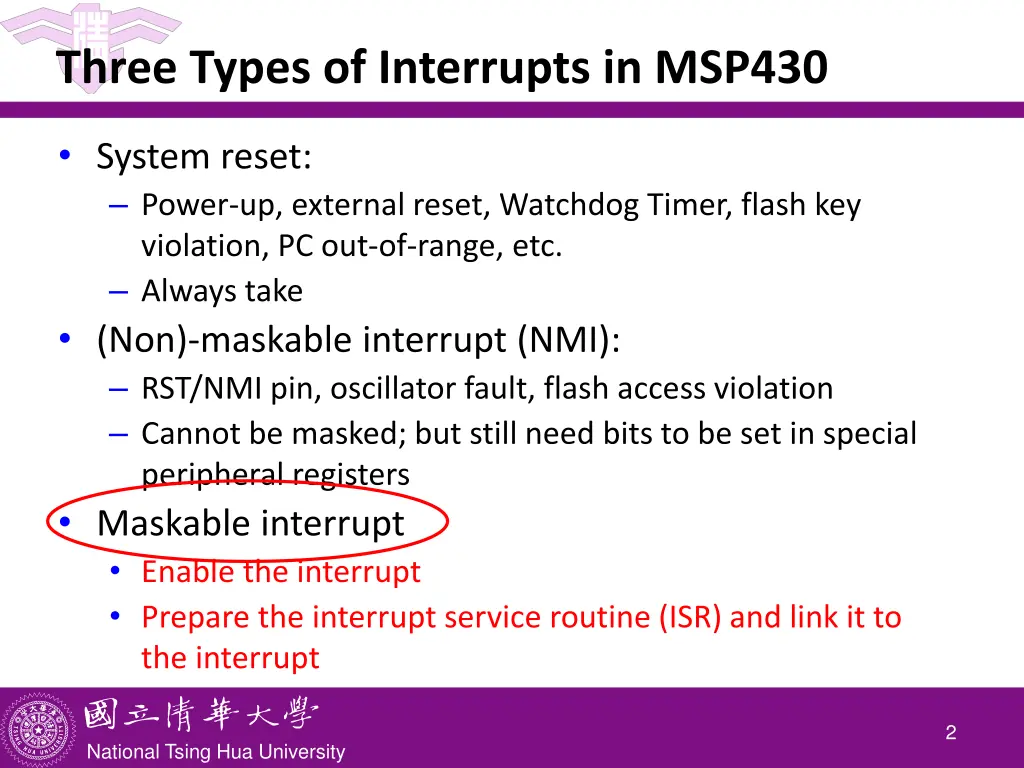 three types of interrupts in msp430