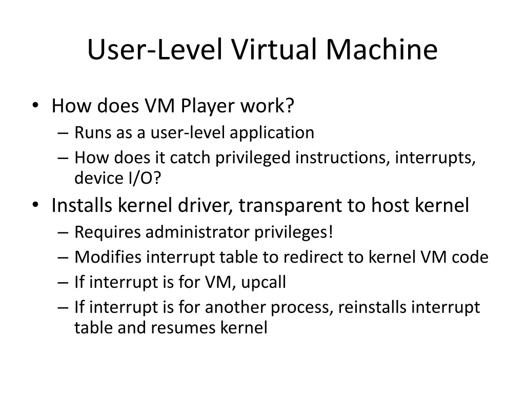 user level virtual machine