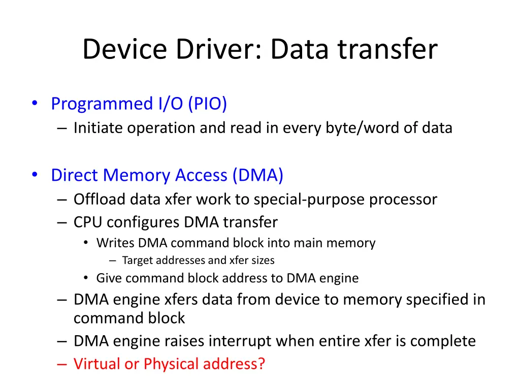 device driver data transfer