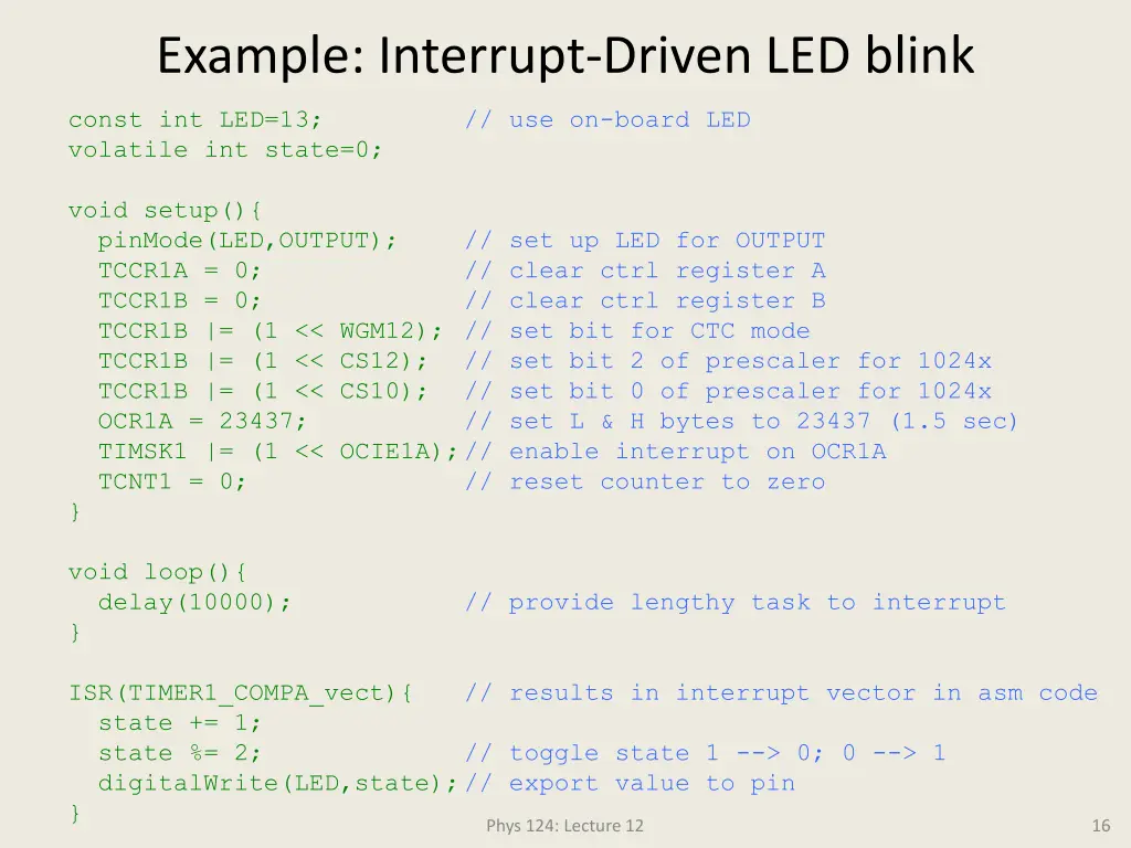 example interrupt driven led blink