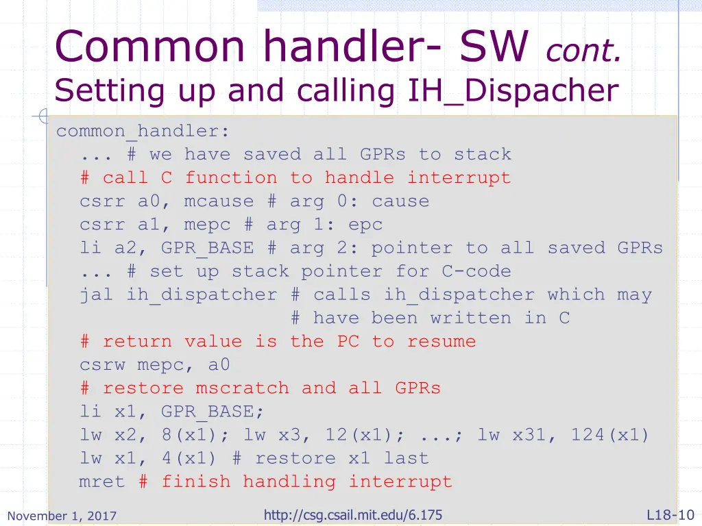 common handler sw cont setting up and calling