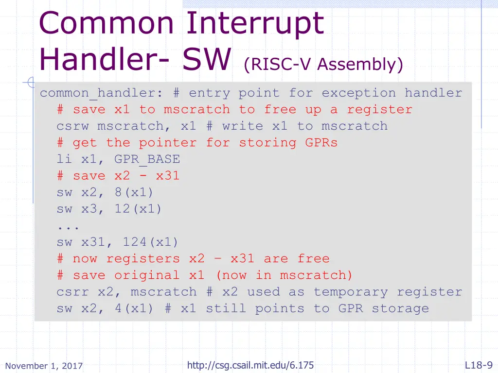 common interrupt handler sw risc v assembly