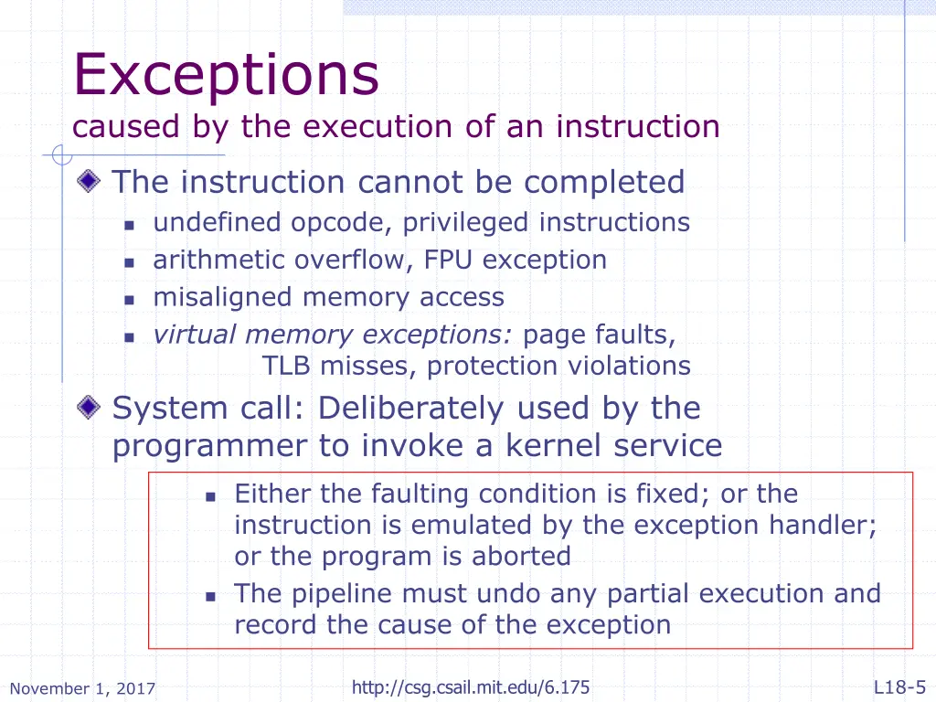 exceptions caused by the execution