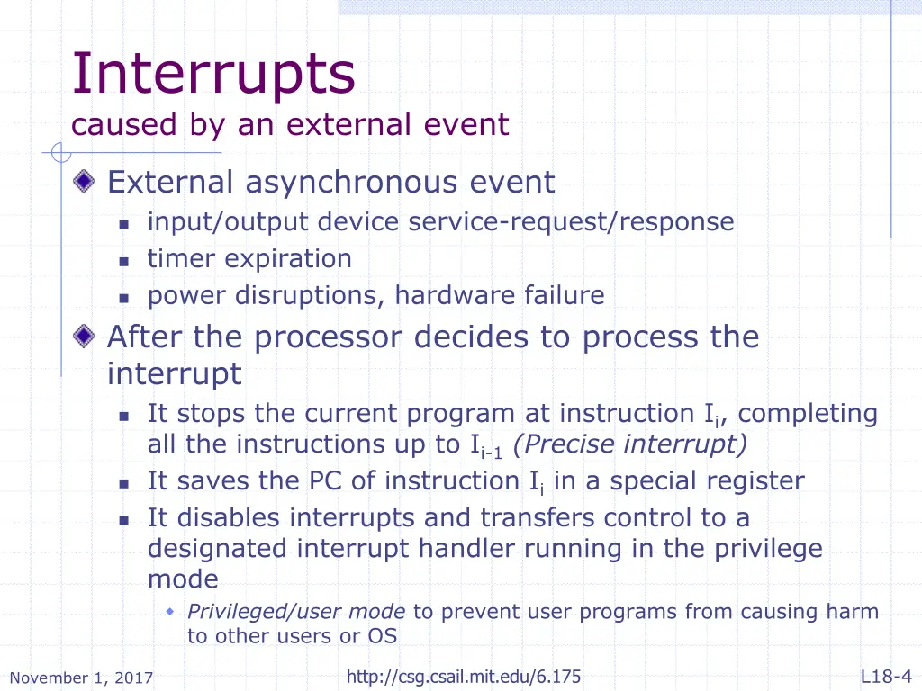 interrupts caused by an external event