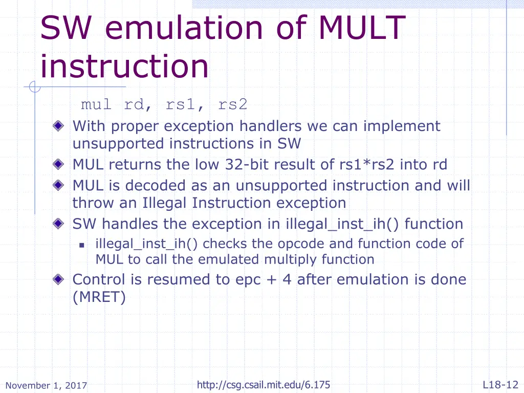 sw emulation of mult instruction