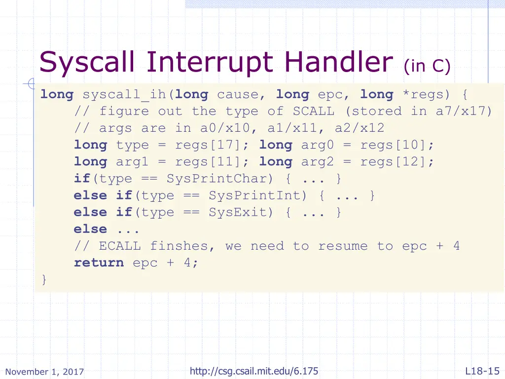 syscall interrupt handler in c