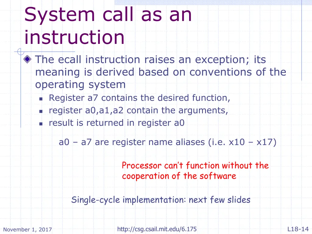 system call as an instruction the ecall