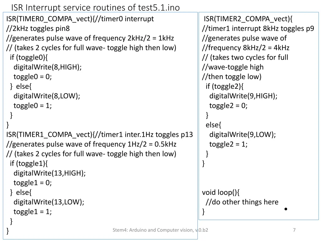 isr interrupt service routines of test5 1 ino