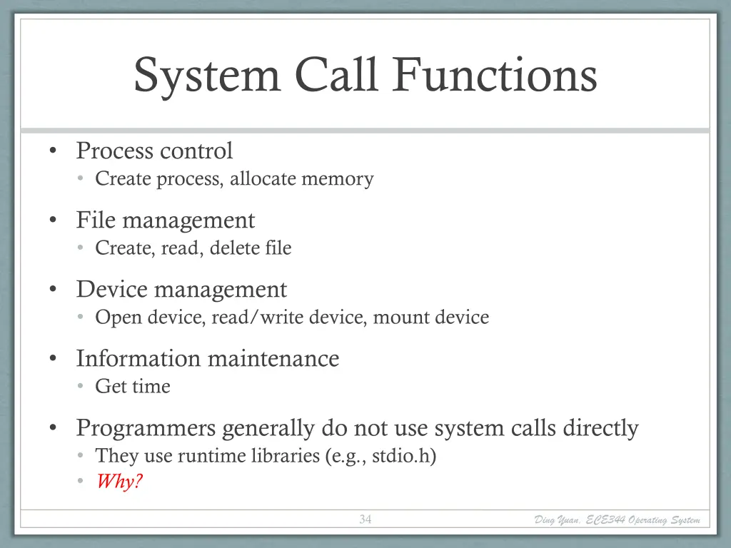 system call functions