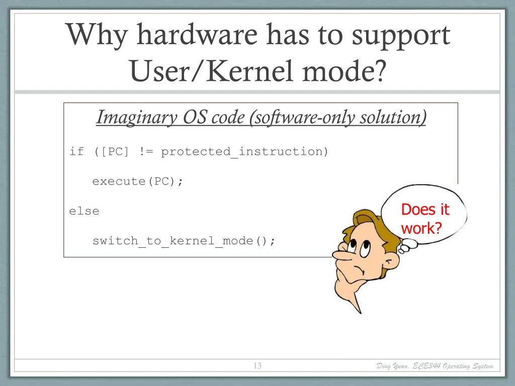 why hardware has to support user kernel mode