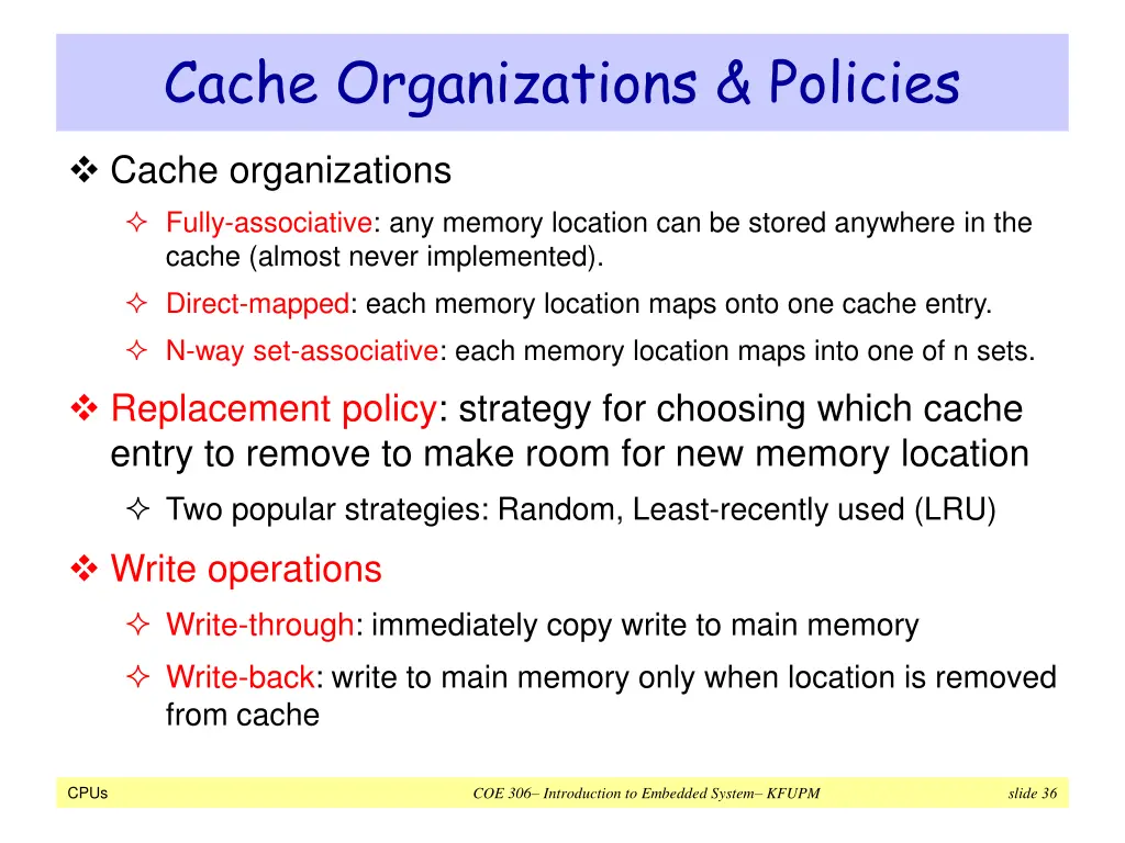 cache organizations policies