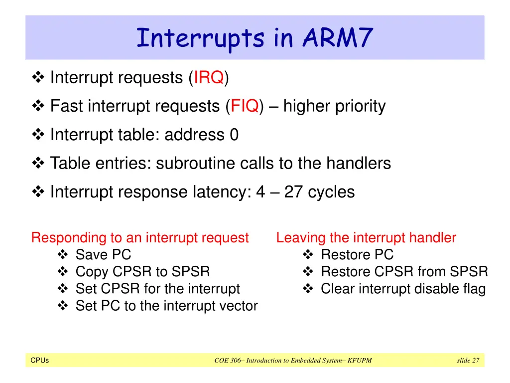 interrupts in arm7