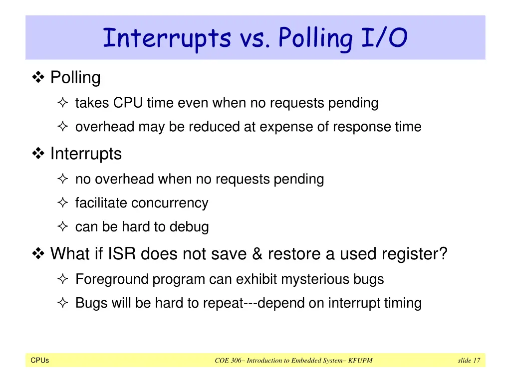 interrupts vs polling i o