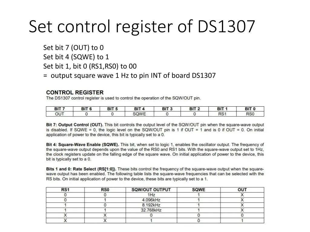 set control register of ds1307