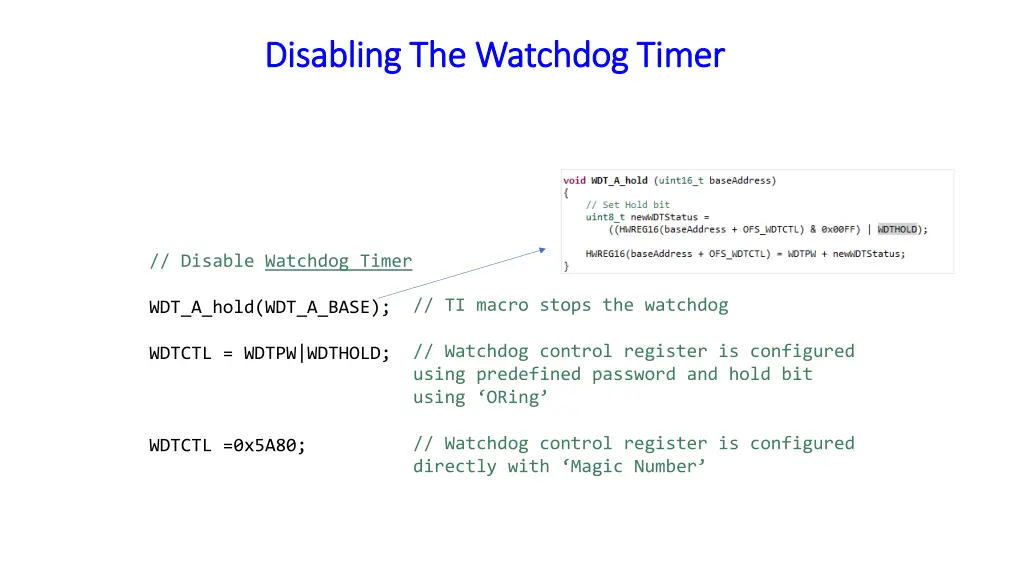 disabling the watchdog timer disabling