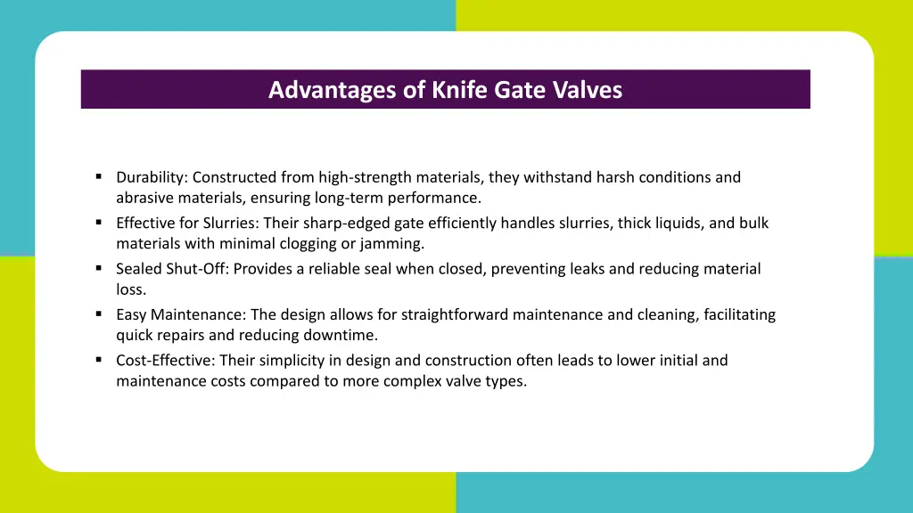 advantages of knife gate valves