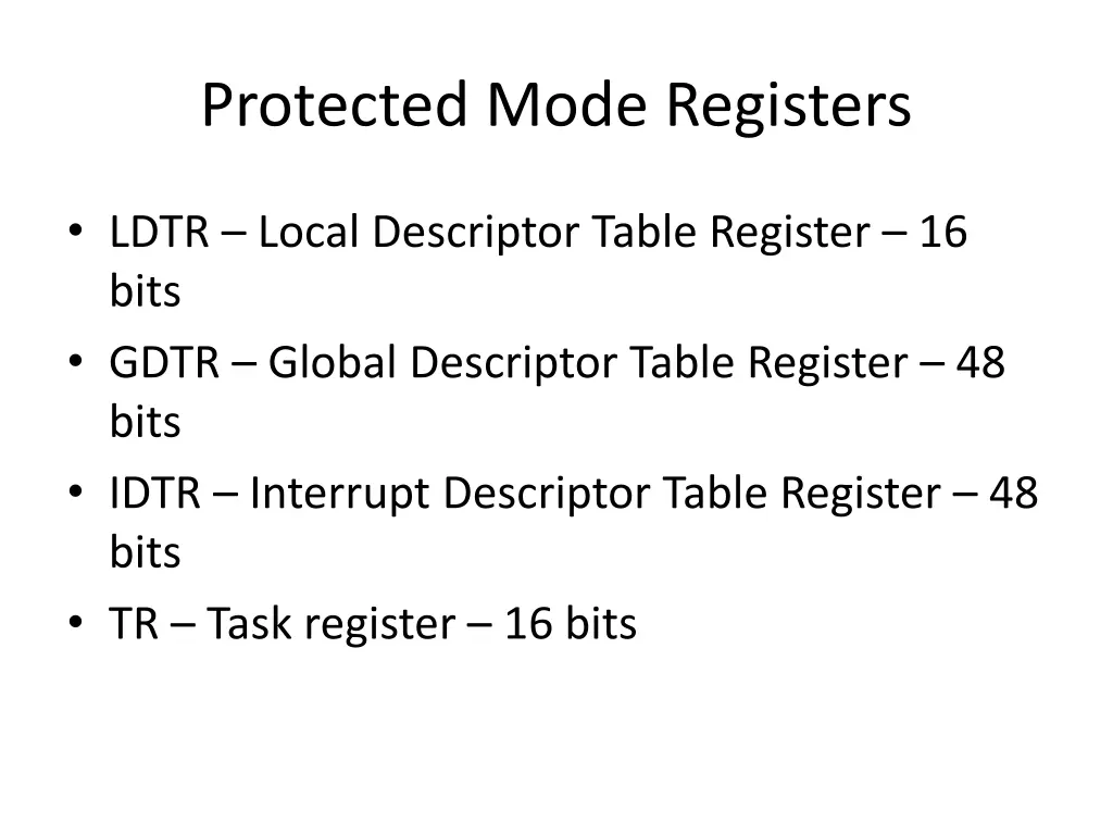 protected mode registers