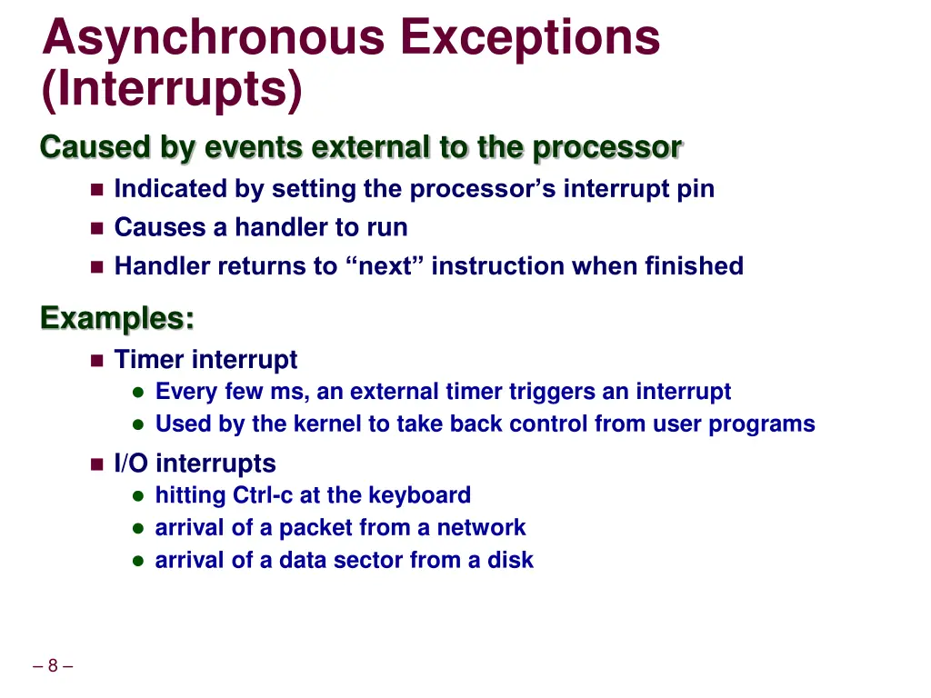 asynchronous exceptions interrupts caused