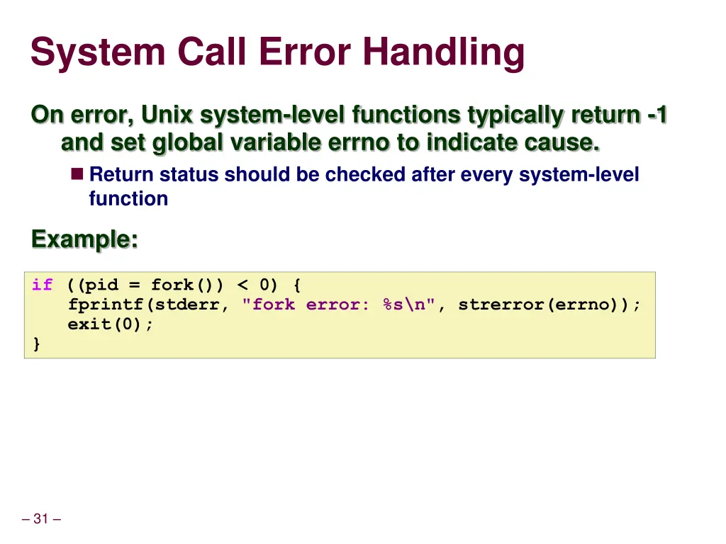 system call error handling