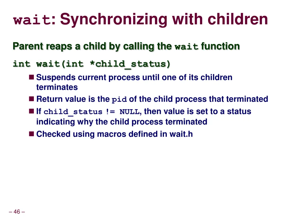 wait synchronizing with children