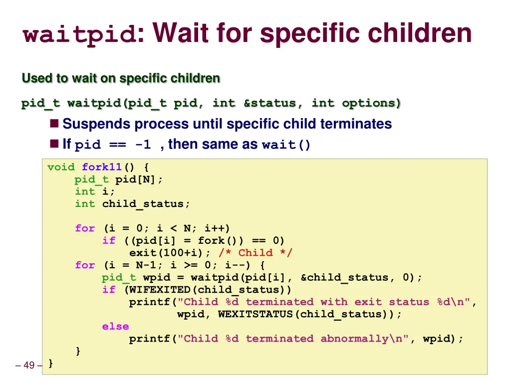 waitpid wait for specific children