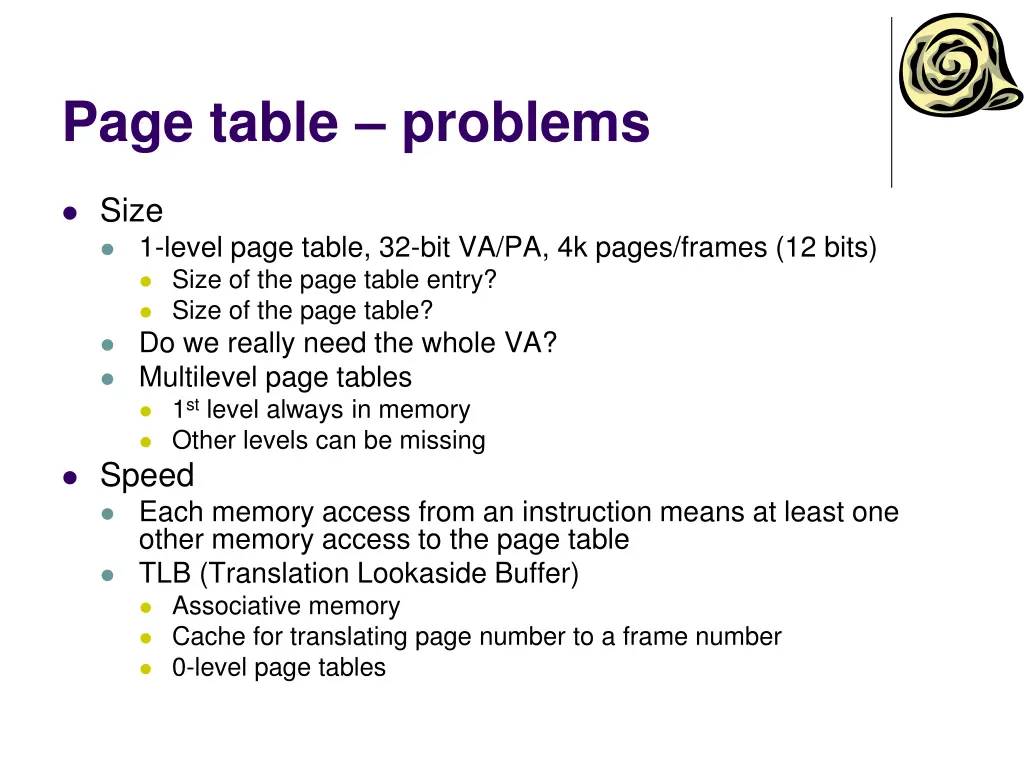 page table problems