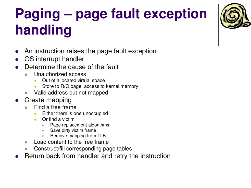 paging page fault exception handling