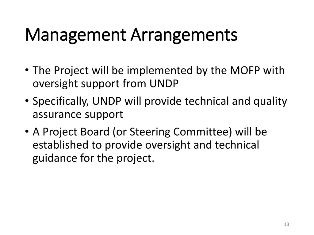 management arrangements management arrangements