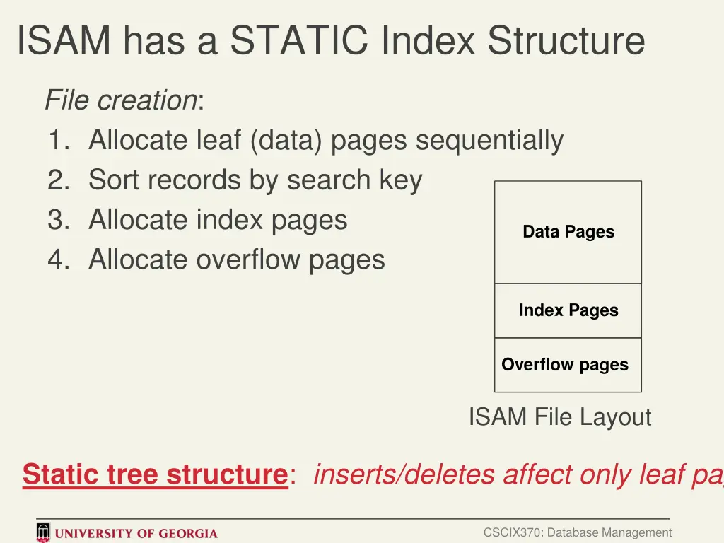 isam has a static index structure