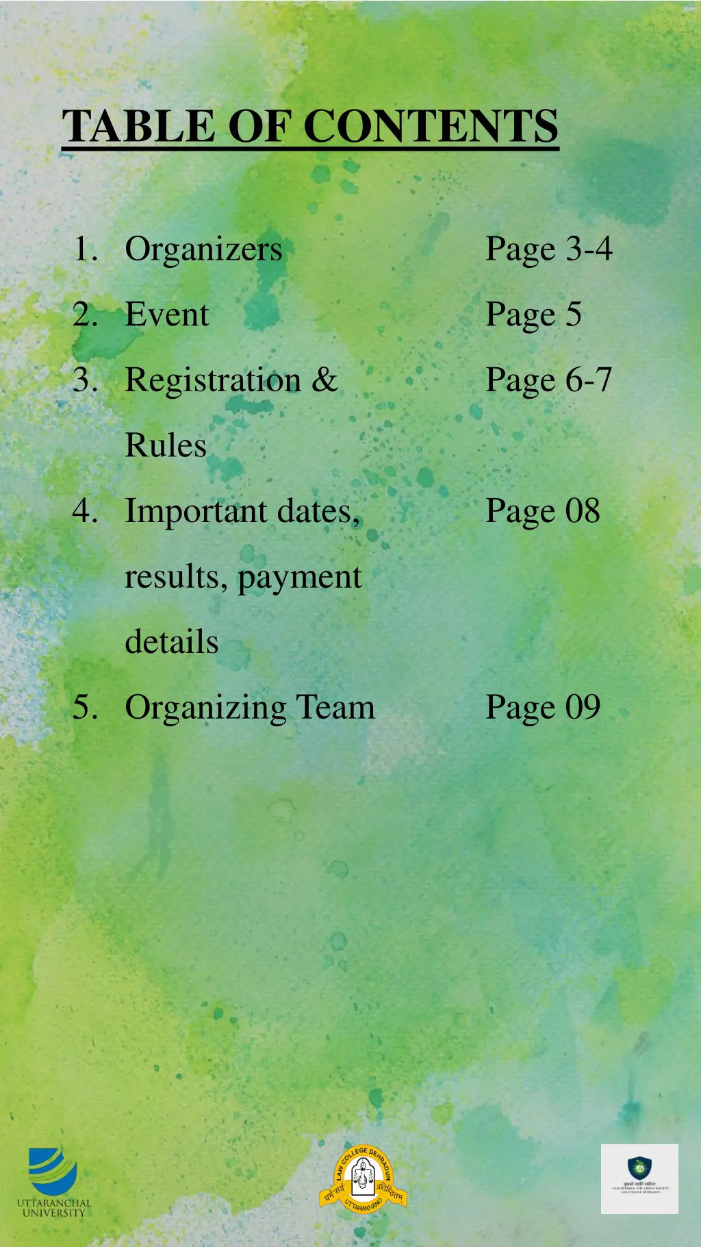 table of contents