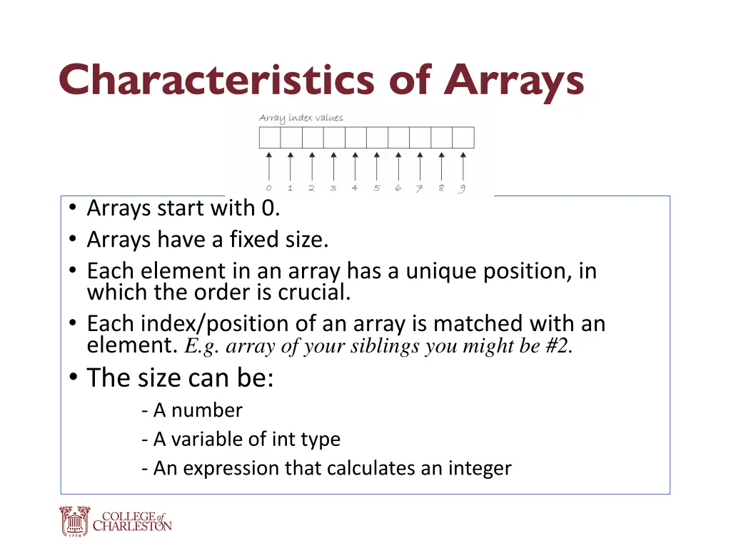 characteristics of arrays