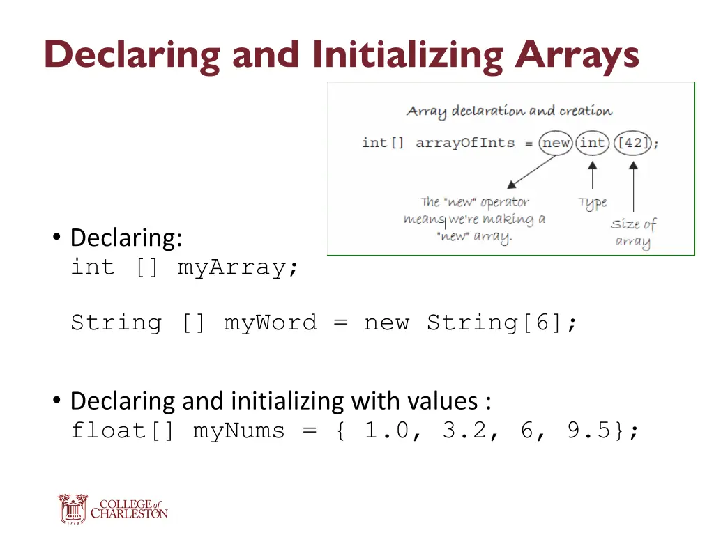 declaring and initializing arrays