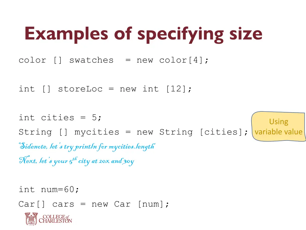 examples of specifying size