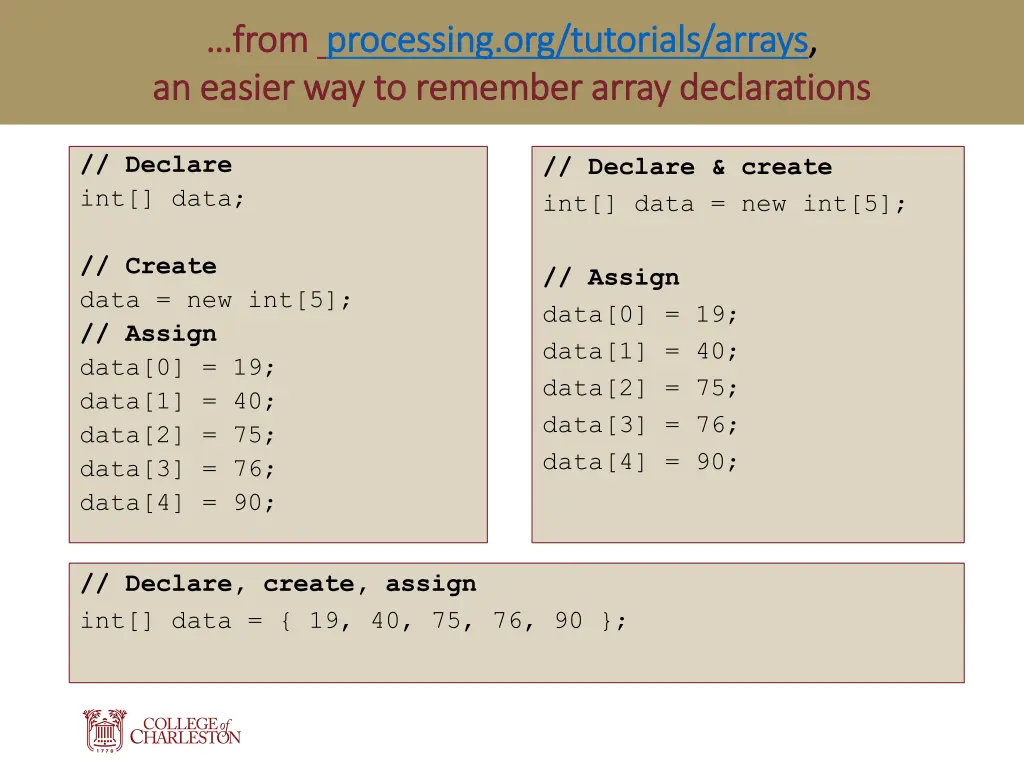 from from processing org tutorials arrays