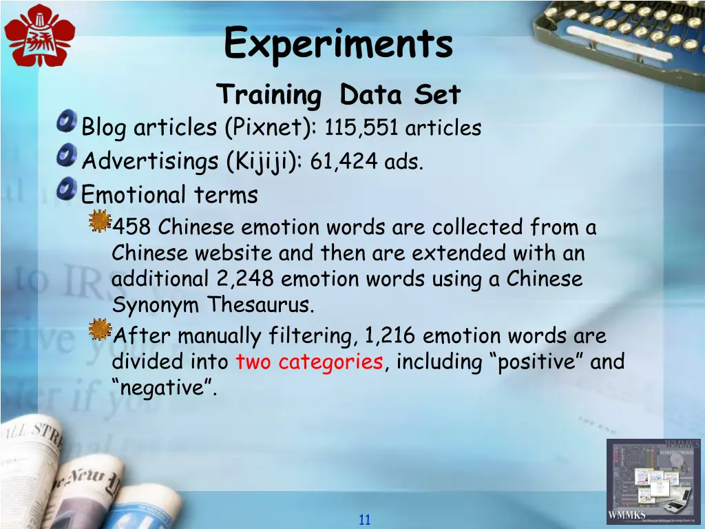 experiments training data set