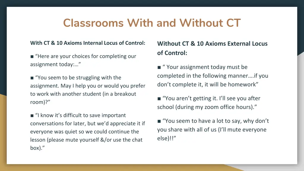 classrooms with and without ct