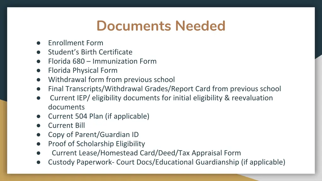 documents needed enrollment form student s birth