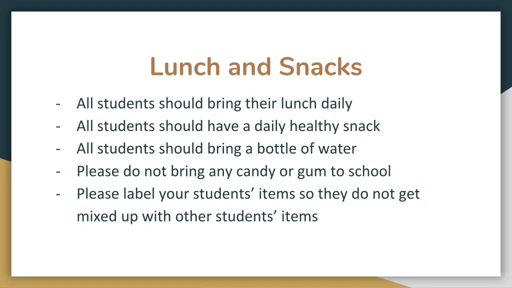 lunch and snacks