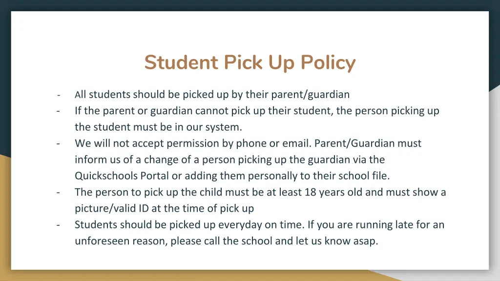 student pick up policy