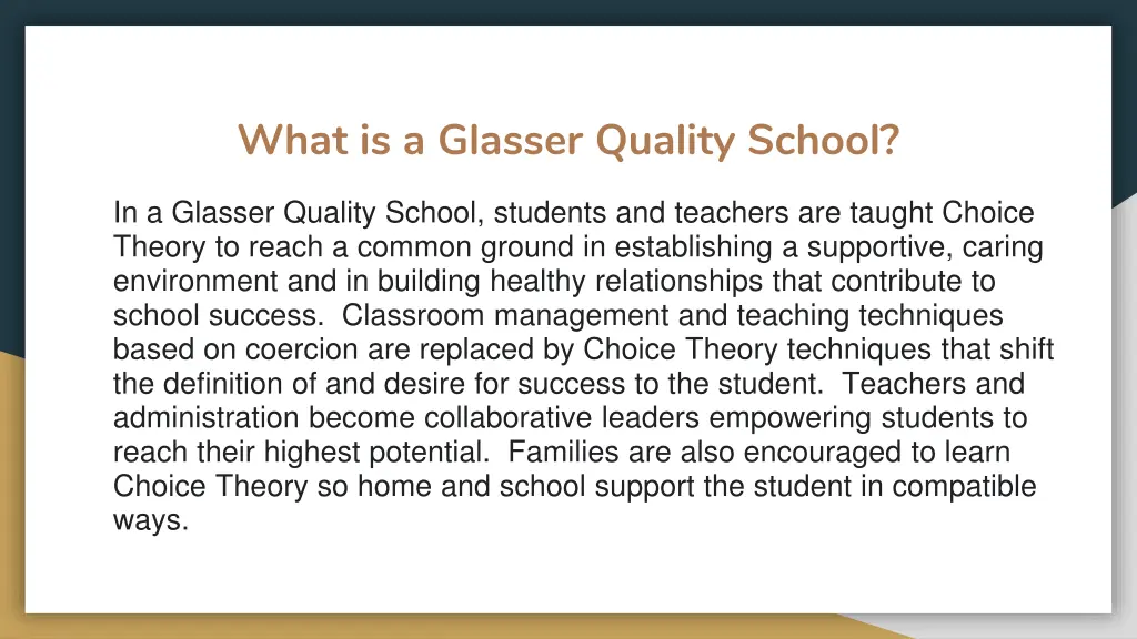 what is a glasser quality school