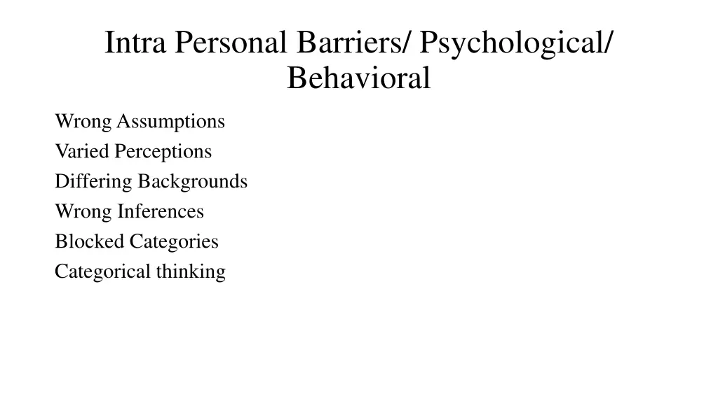 intra personal barriers psychological behavioral