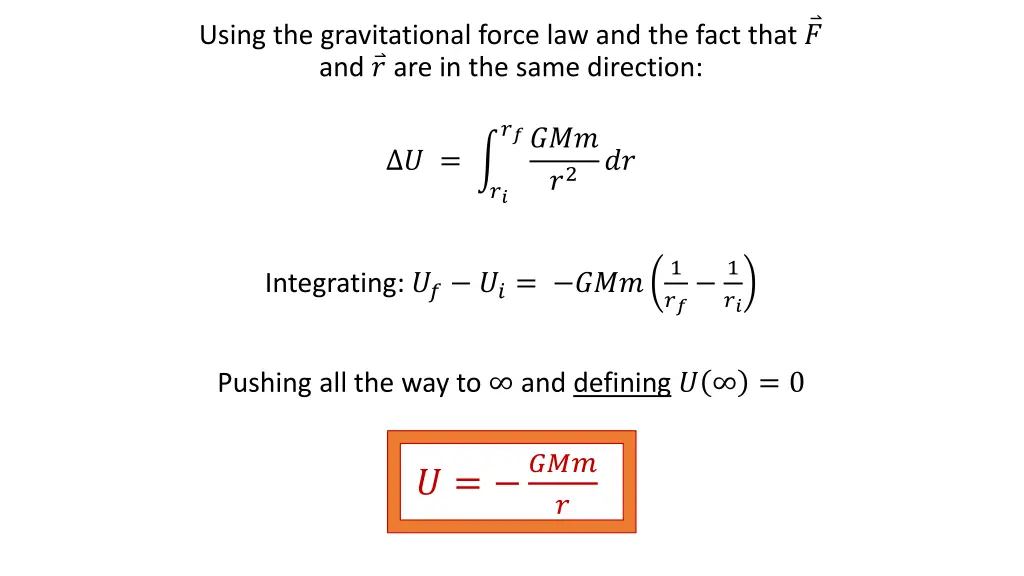 using the gravitational force law and the fact