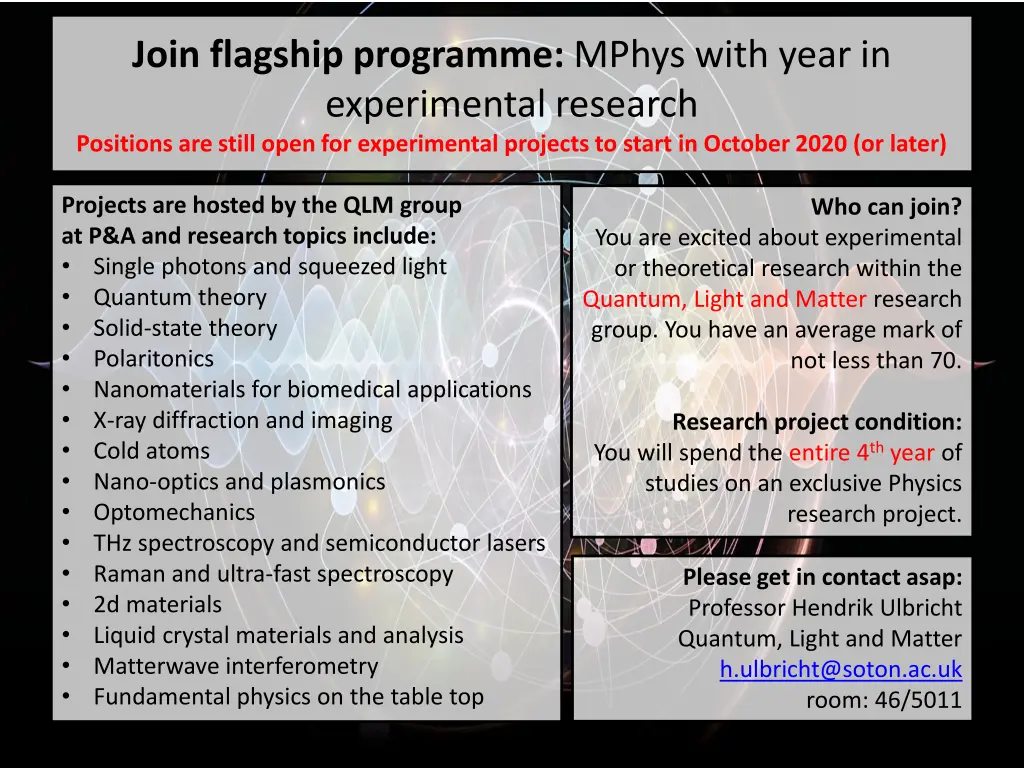 join flagship programme mphys with year