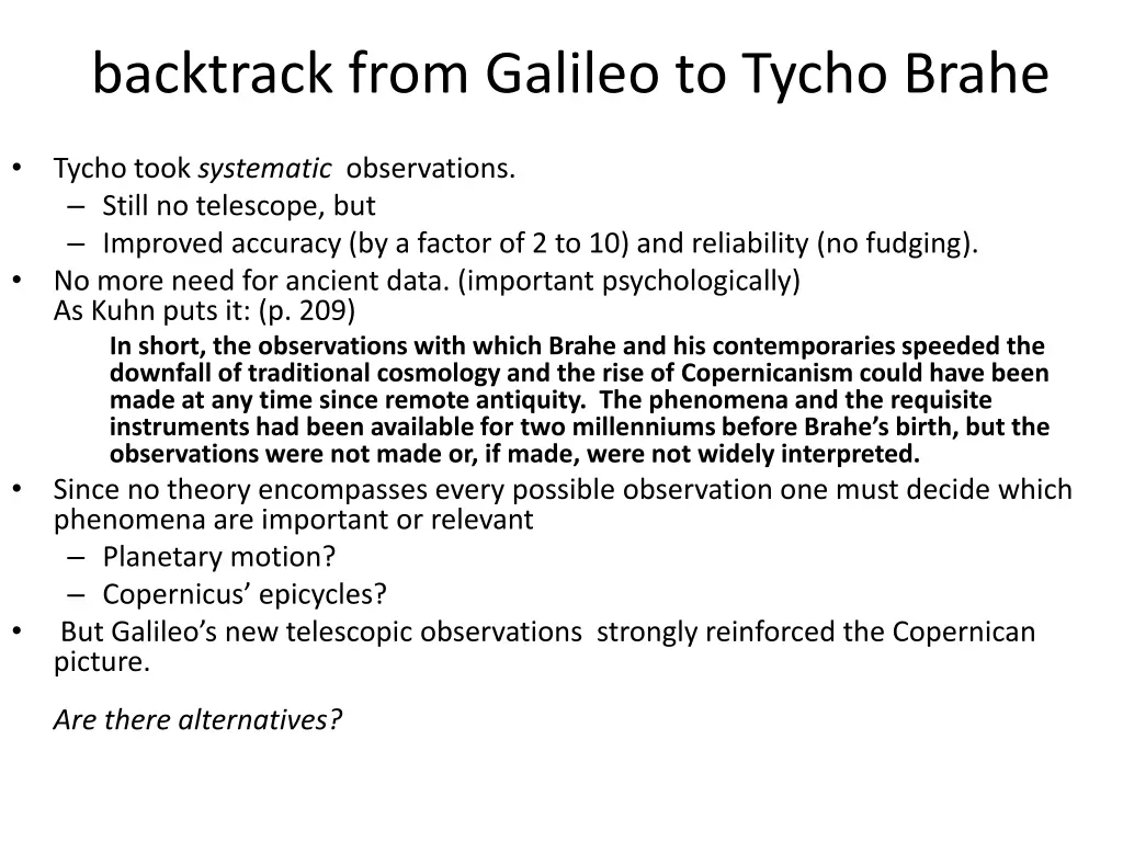 backtrack from galileo to tycho brahe