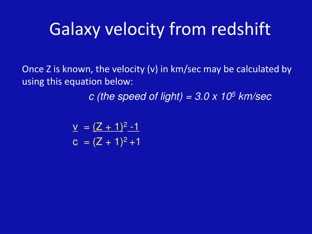 galaxy velocity from redshift