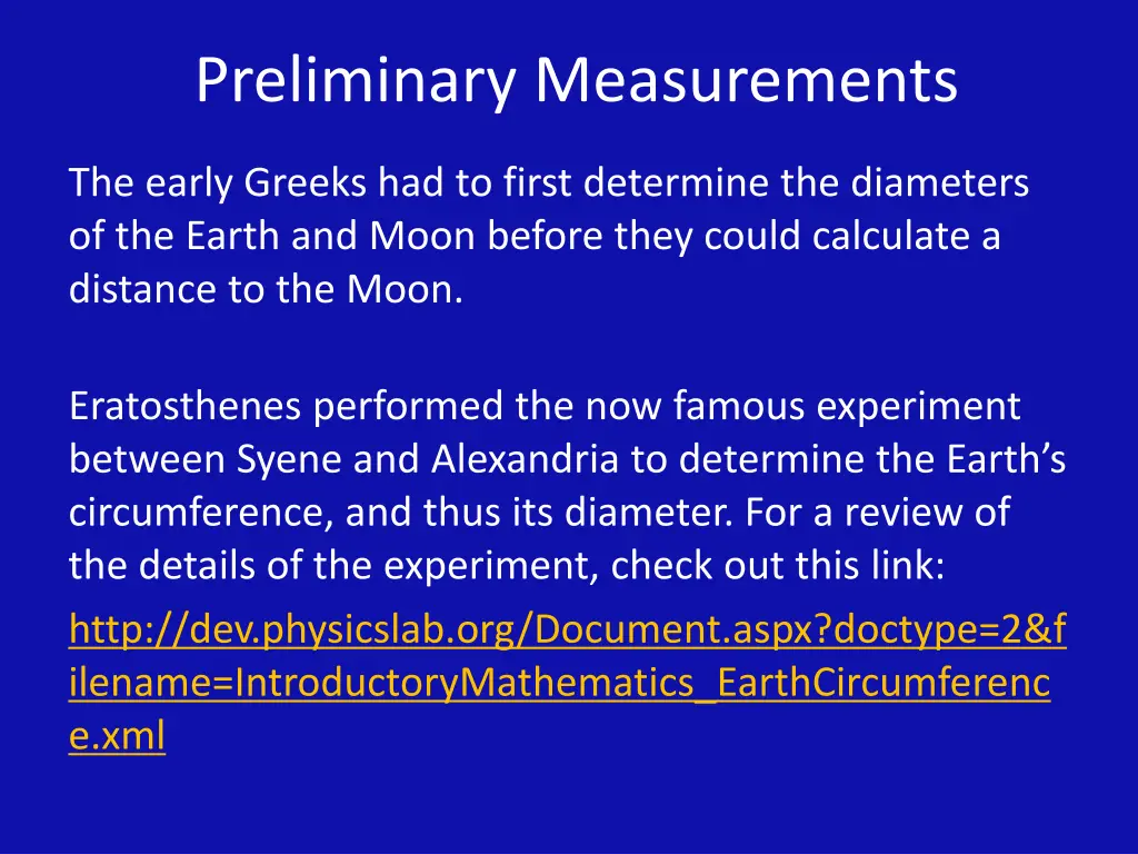 preliminary measurements