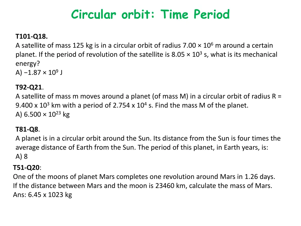 circular orbit time period