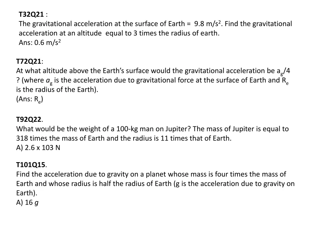 t32q21 the gravitational acceleration