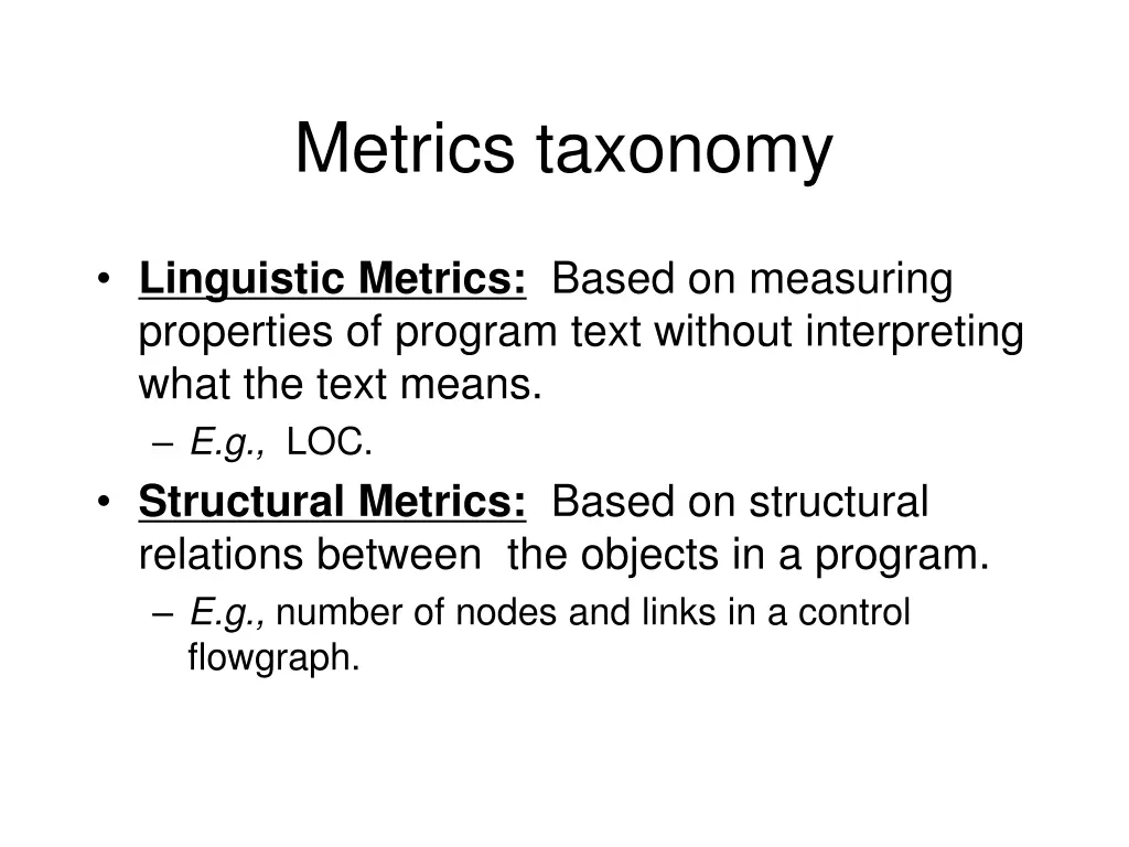 metrics taxonomy