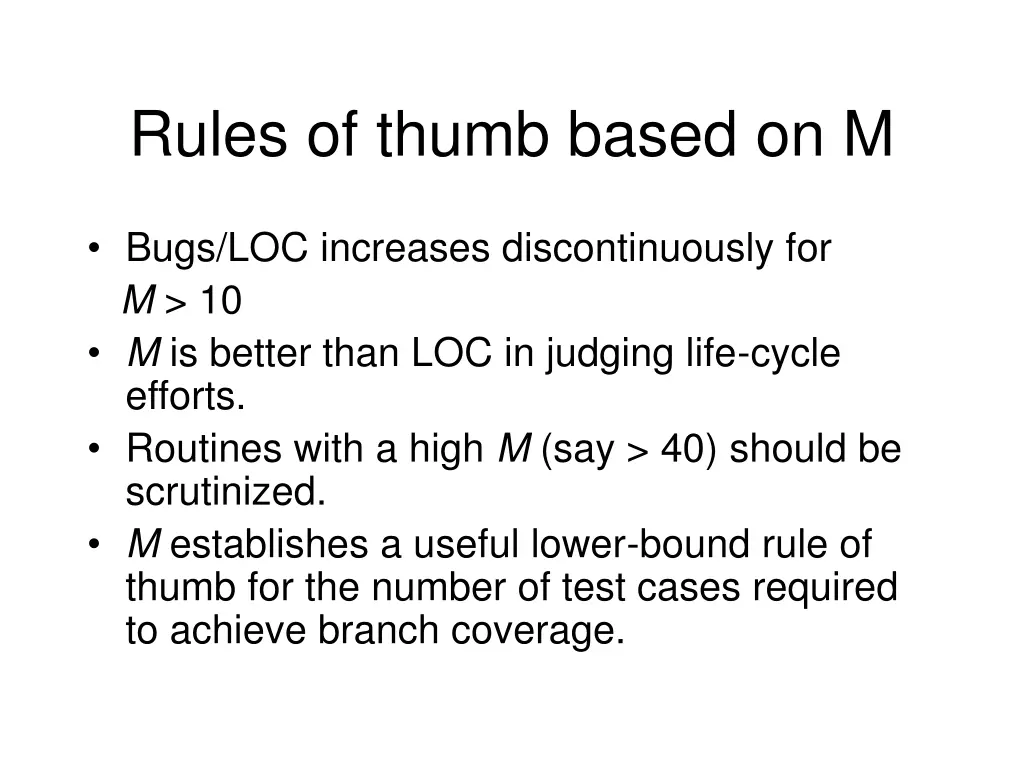 rules of thumb based on m